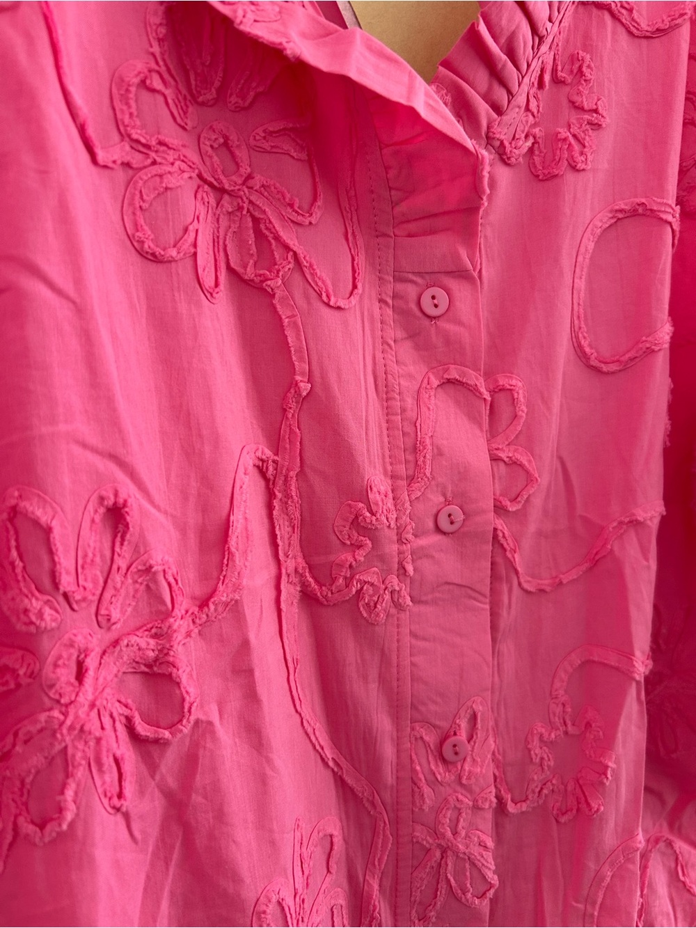 CherryBetty Pink Embroidered Ruffle-Collar Button Down Shirt - Picture 2 of 4